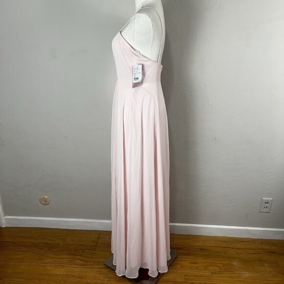 Lovely‎ LB012 Size 4 Lux Chiffon Elliot Maxi Dress Square Neck Blush Pink - Picture 4 of 13